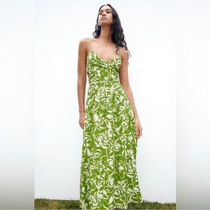 NWT ZARA FLORAL CUTOUT LINEN BLEND MIDI DRESS